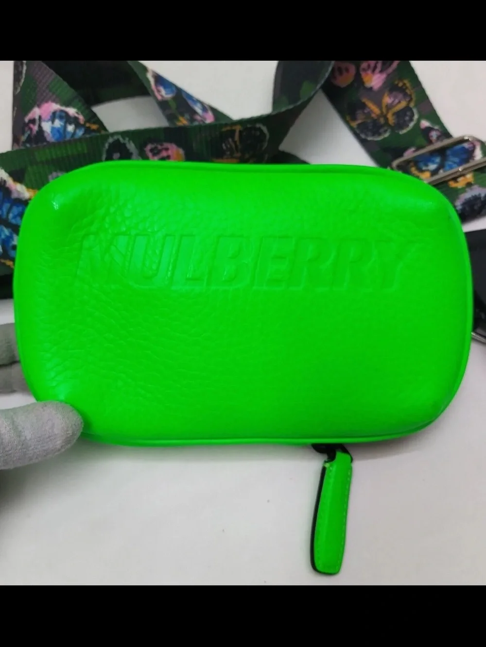 Mulberry Neon Green Zip Pouch Case with Embossed Logo